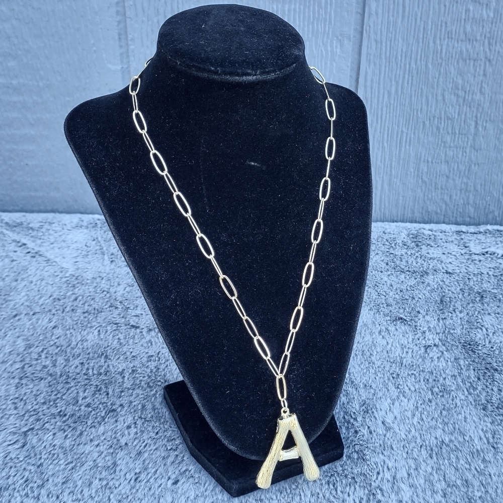 JK Designs Initial "A" Pendant Necklace Gold Tone